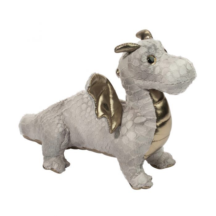 Silberner Baby Drache Stofftier Hydra mit goldenen Flügeln, 22 cm