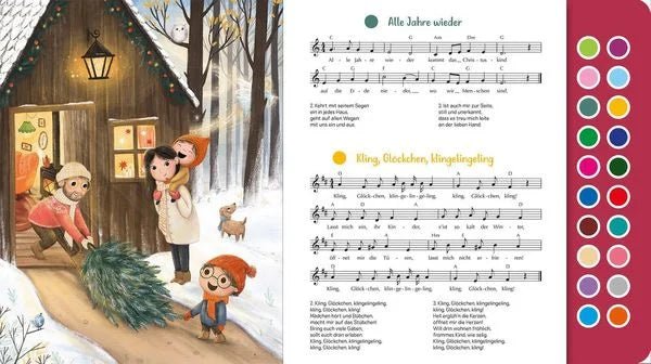 Kinderbuch Weihnachten mit Musik und bunten Illustrationen
