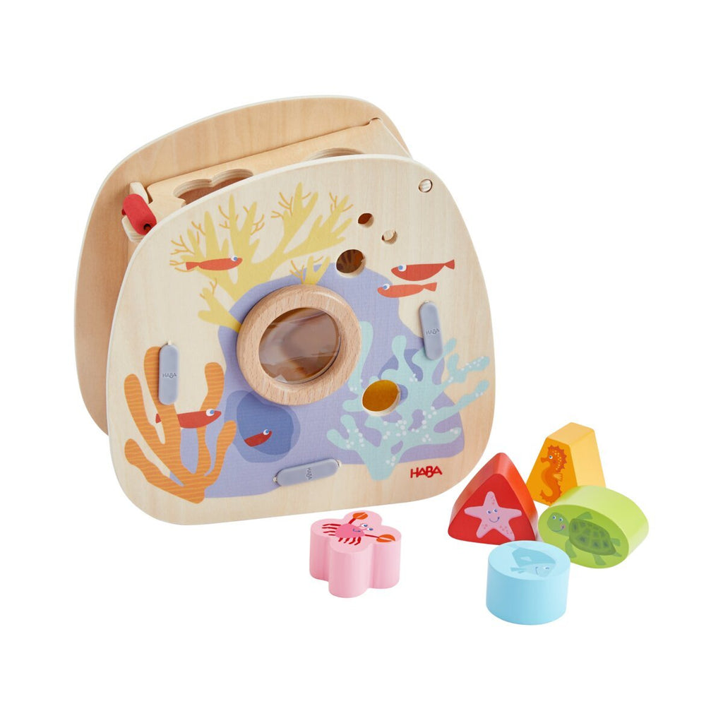 HABA Sortierbox Unterwasserwelt mit Guckloch & Holzformen für Kleinkinder