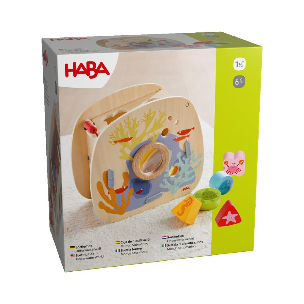 HABA Sortierbox Unterwasserwelt mit Guckloch & Holzformen für Kleinkinder