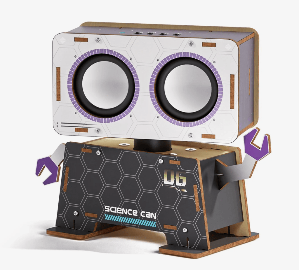 Soundbox Maker Kit mit Holzelementen und Elektronikbauteilen
