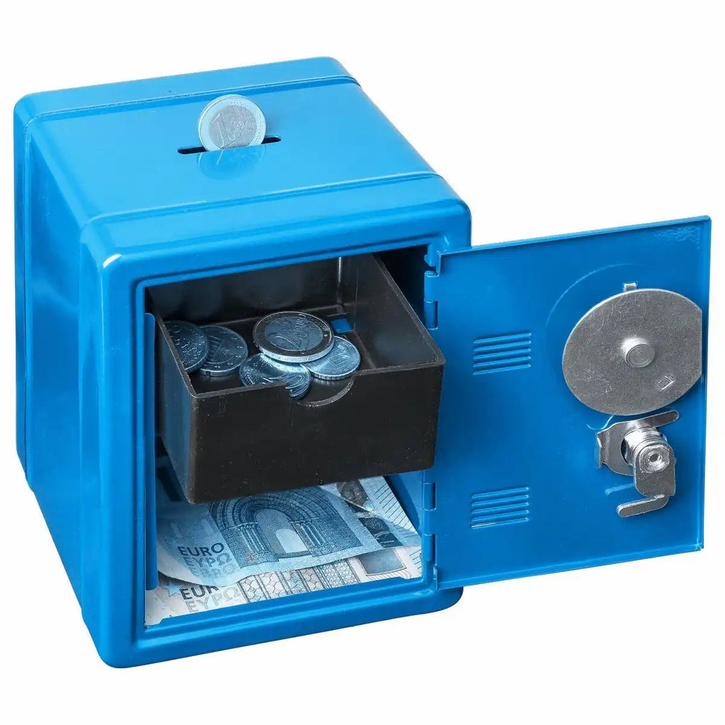 Mini Tresor blau metallisch Idena mit Zahlenschloss ab 3 Jahren