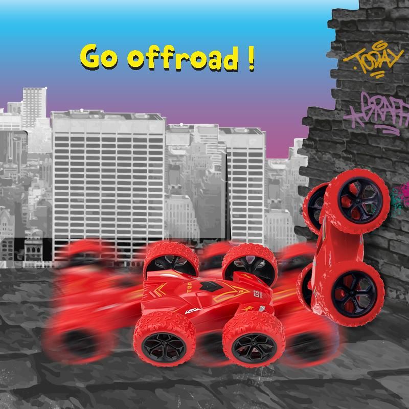 Rotes Stunt-Auto mit Überschlag-Funktion und Offroad-Reifen – Kinder Actionfahrzeug für rasante Stunts
