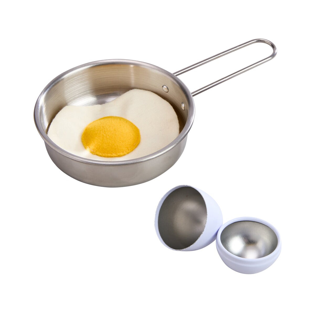 Stoff-Spiegelei zum Braten in Spielküchen-Pfanne
