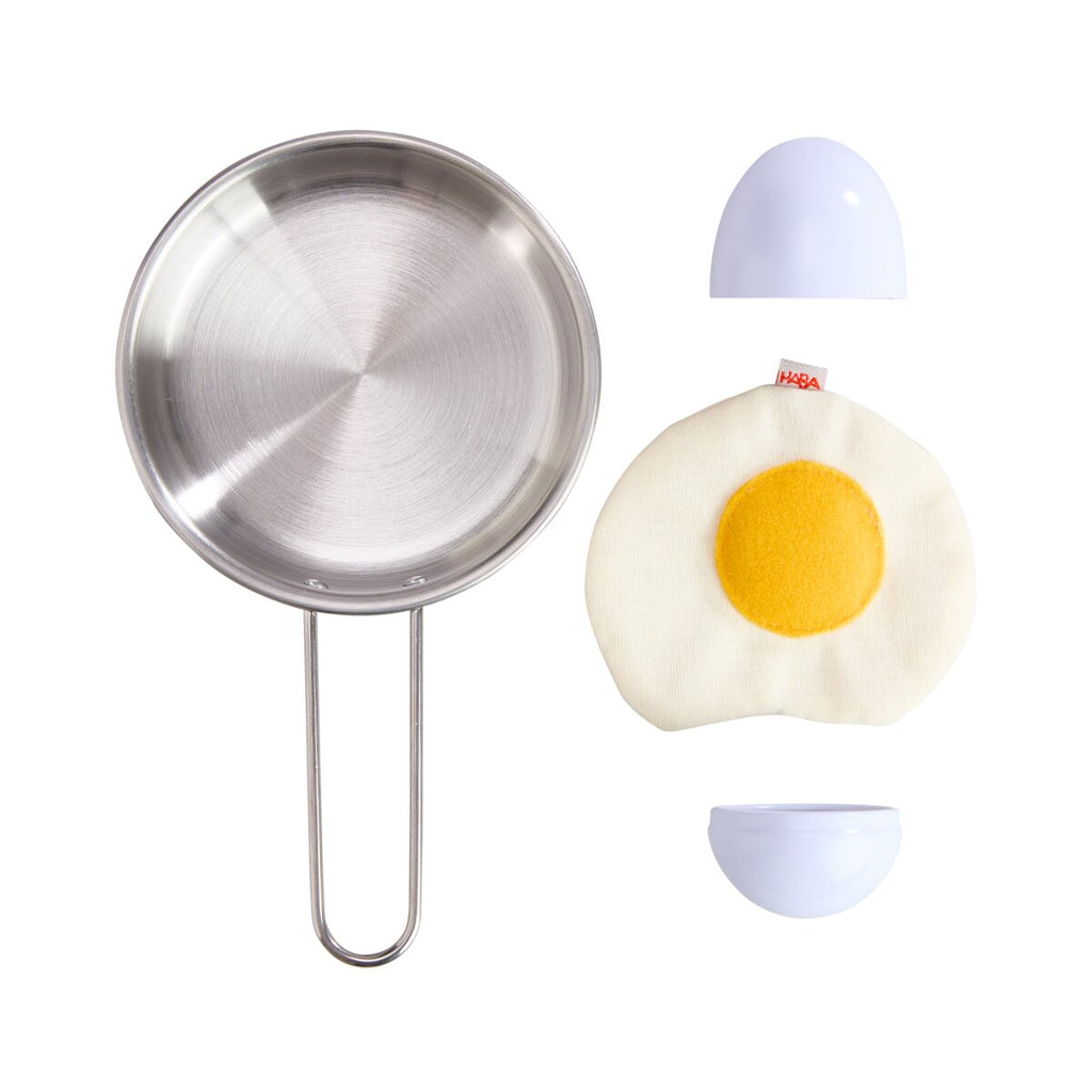 Rollenspiel Spiegelei Stoffset mit realistischer Pfanne
