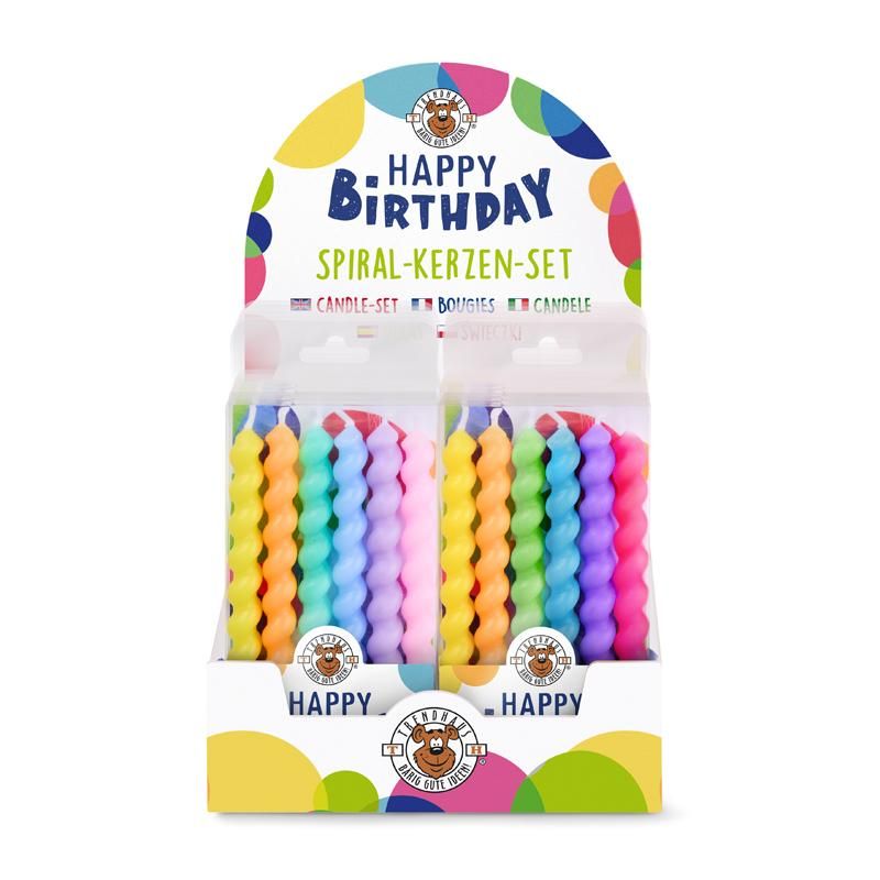 Spiralige bunte Kerzen als stilvolle Tortendeko im Kerzenset
