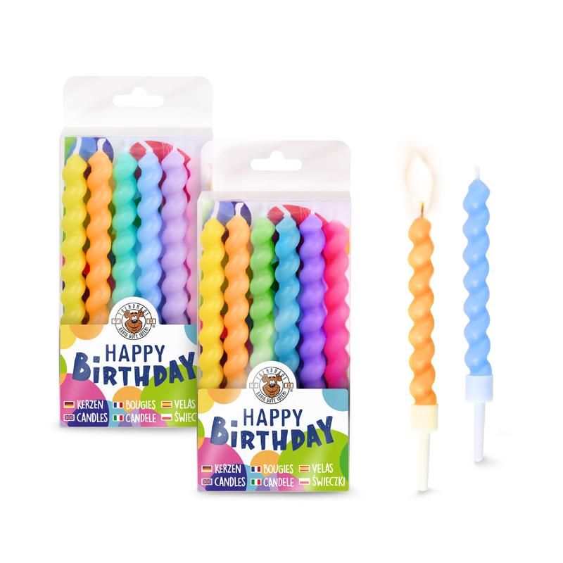 Spiral-Kerzen 6er-Set in bunten Farben mit gedrehtem Design für Geburtstagskuchen
