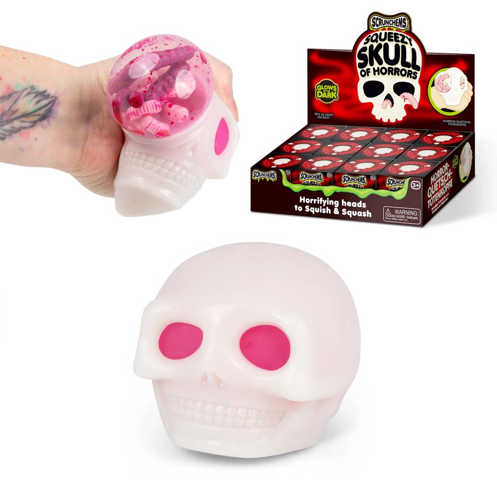 Squeezy Totenkopf SQ530 mit blutigen Augen und Maden
