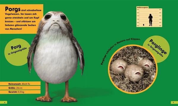 Aufgeschlagenes Buch mit Figurenvergleich – Star Wars Edition
