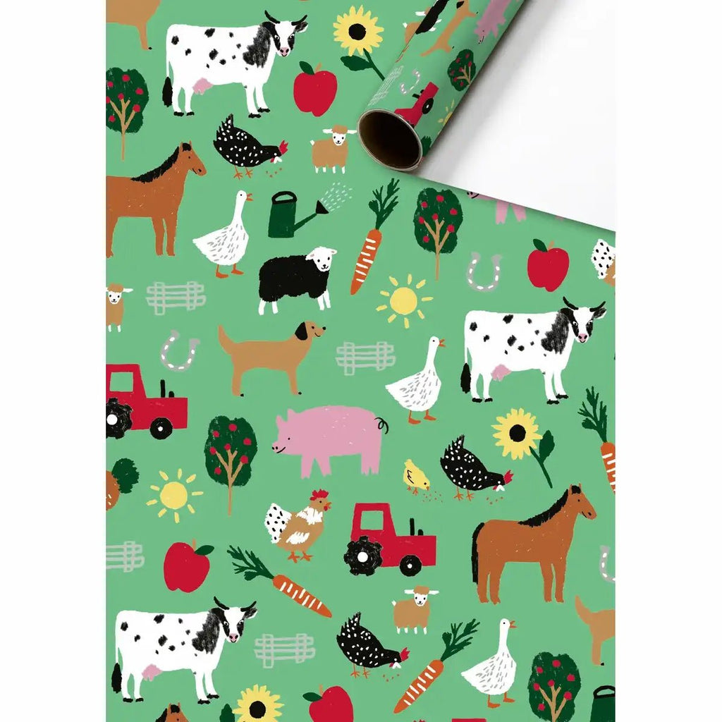 STEWO Geschenkpapier Wila grün mit Bauernhofmotiv 70x200 cm
