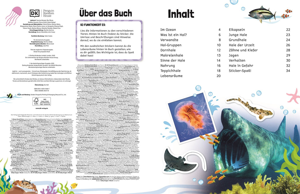 Aufgeschlagenes Sticker-Lexikon mit Hai-Steckbriefen