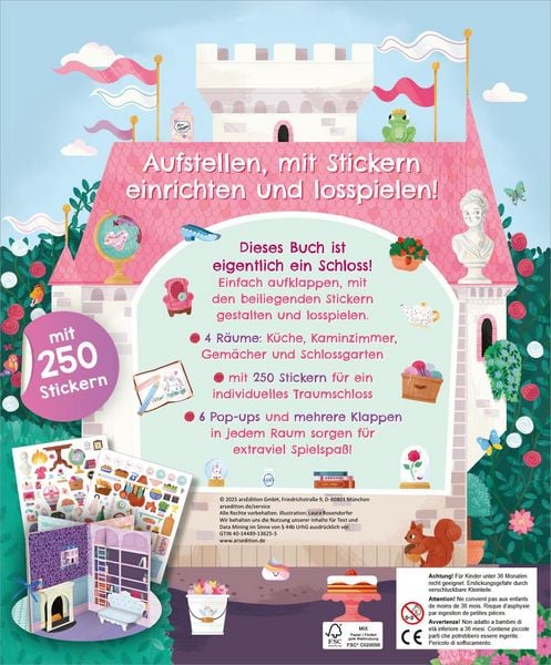 Sticker-Puppenhaus mit vier Räumen und zahlreichen Prinzessinnenstickern
