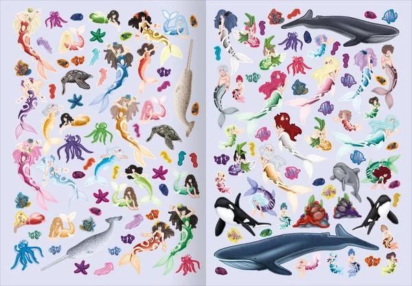 Mädchen klebt Sticker in ein Märchenheft
