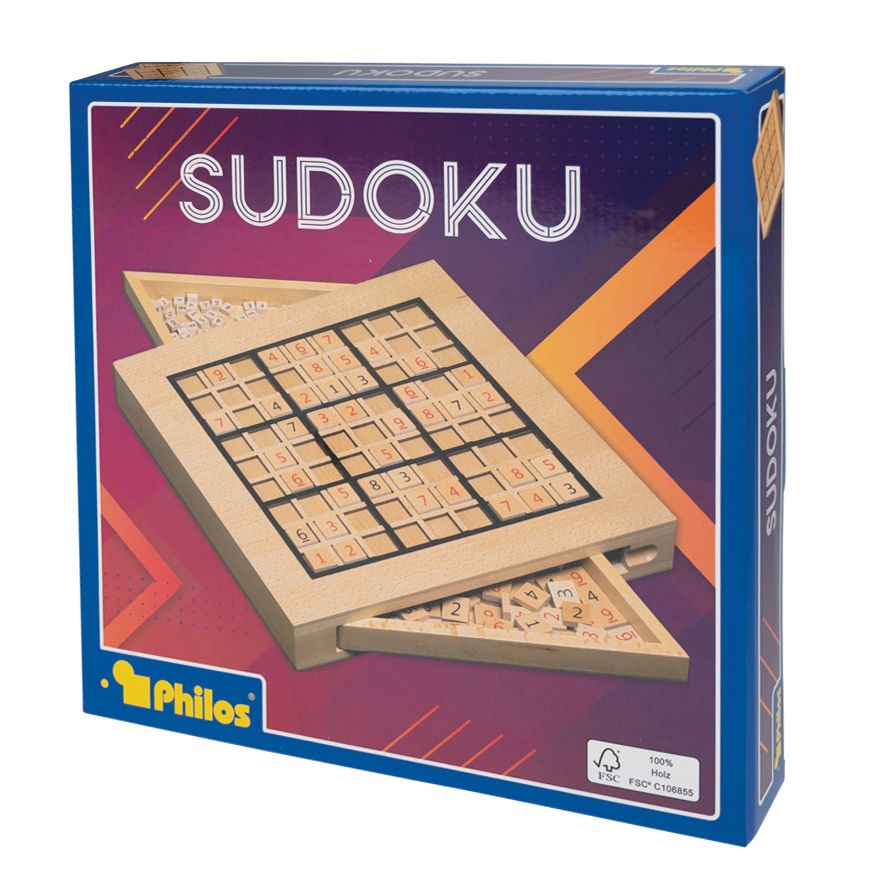 Sudoku Holzspiel mit Zahlenchips und Aufbewahrungsfach, FSC zertifiziert