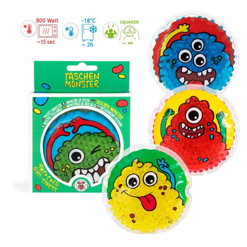 Taschenmonster Hot & Cold Pad in gelbem Monster-Design als Wärme- und Kühlkissen für Kinder und Erwachsene
