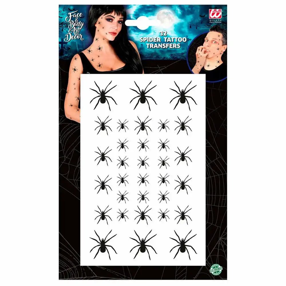 Spinnen Tattoo Set Widmann mit 32 schwarz‑Motiven für Halloween