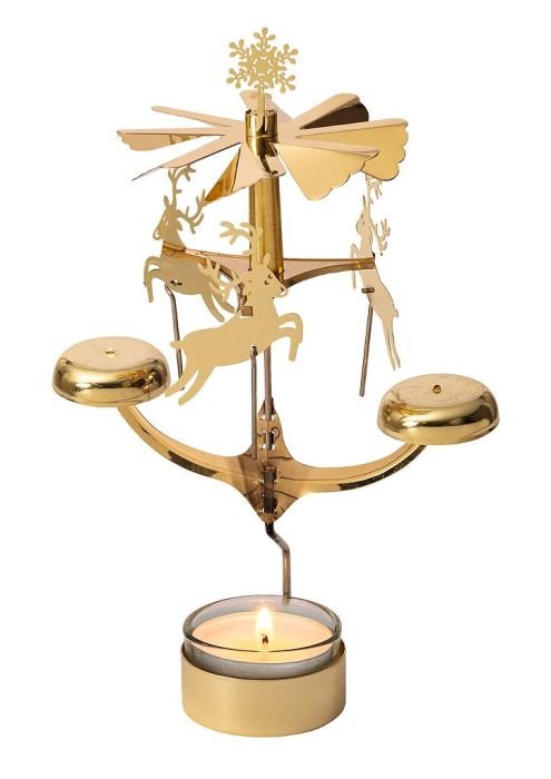Teelicht-Karussell Glockenspiel mit Rentier-Anhängern aus Metall