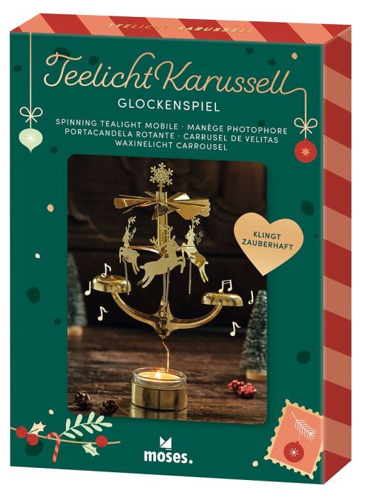 Teelicht-Karussell mit Glöckchenton und drehenden Figuren
