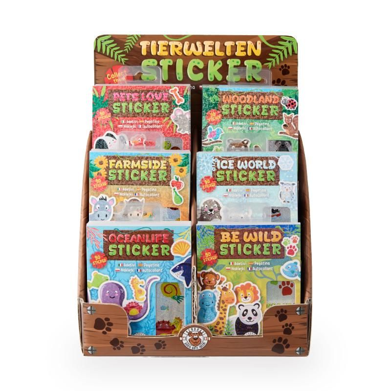 Stickerseiten mit Glitzer- und Holografie-Effekt aus dem Tier-Stickerbuch

