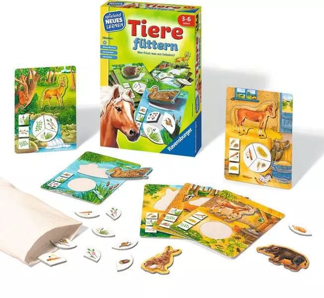 Tiere füttern Lernspiel ab 3 Jahren mit Puzzle und Karten