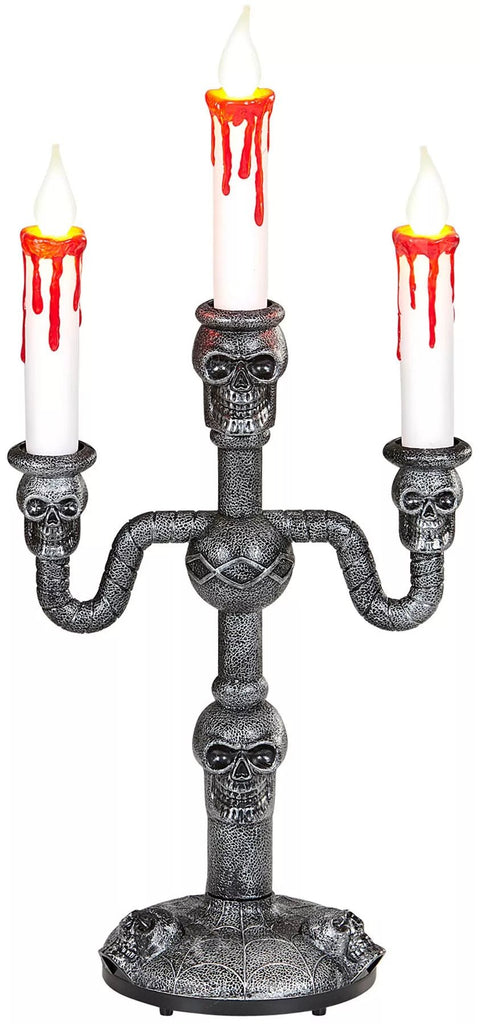 Totenkopf Kerzenständer 18 × 40 cm matt schwarz Gothic-Deko