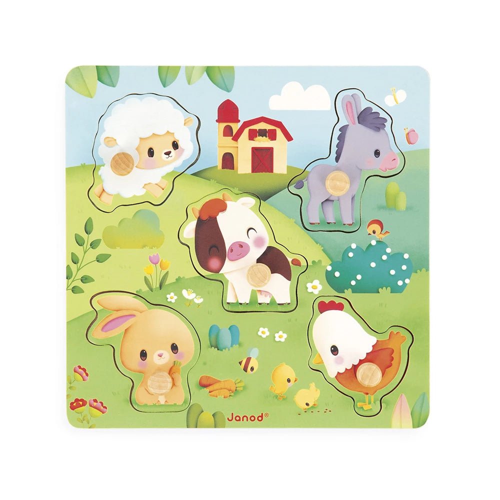 Holz-Touch-Puzzle Bauernhof mit 5 taktilen Tierteilen