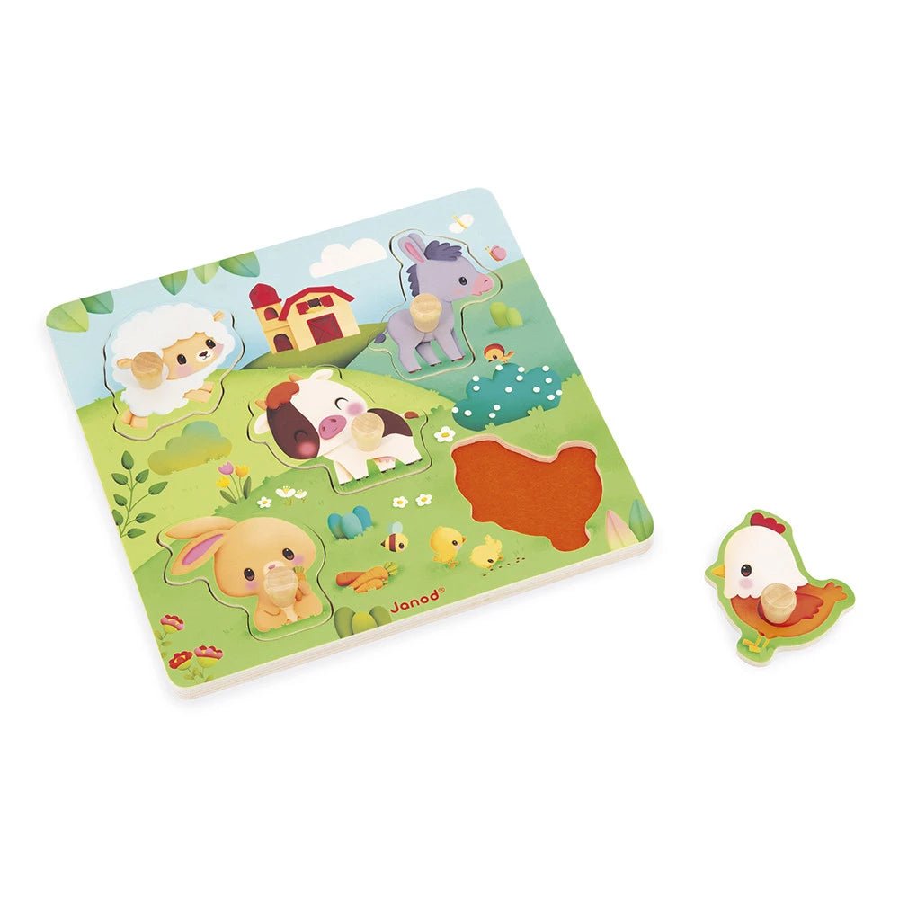 Holz-Touch-Puzzle Bauernhof mit 5 taktilen Tierteilen