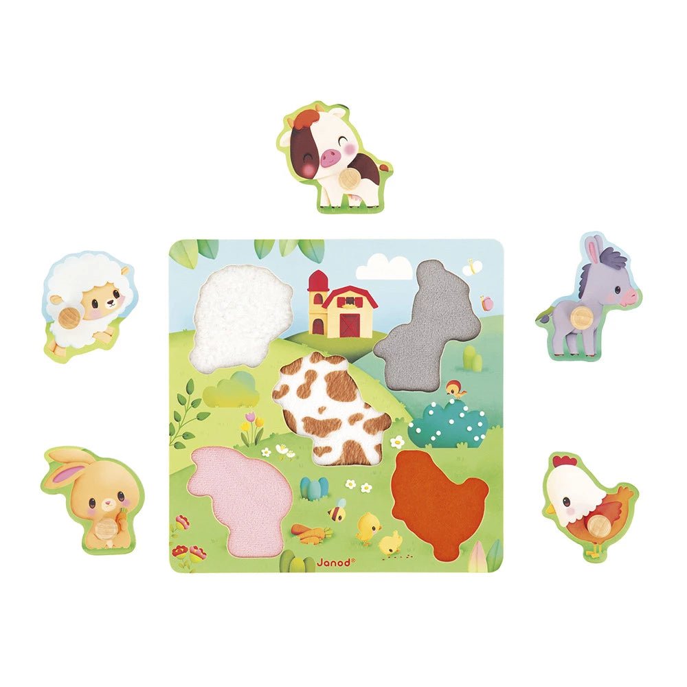 Holz-Touch-Puzzle Bauernhof mit 5 taktilen Tierteilen