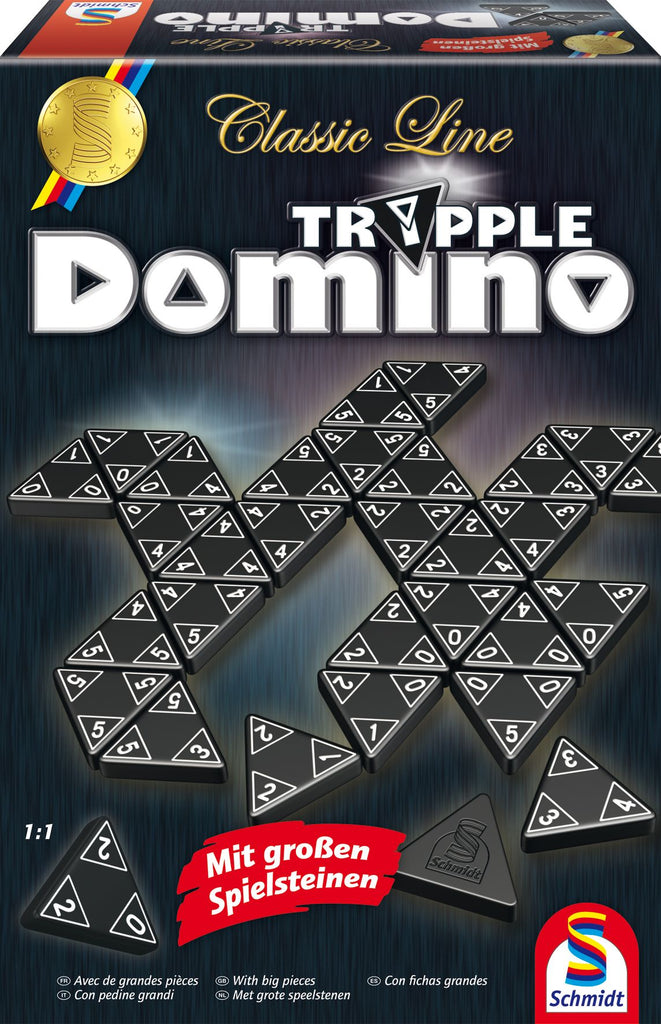 Tripple Domino Classic Line mit dreieckigen Steinen – Familienspiel ab 6 Jahren