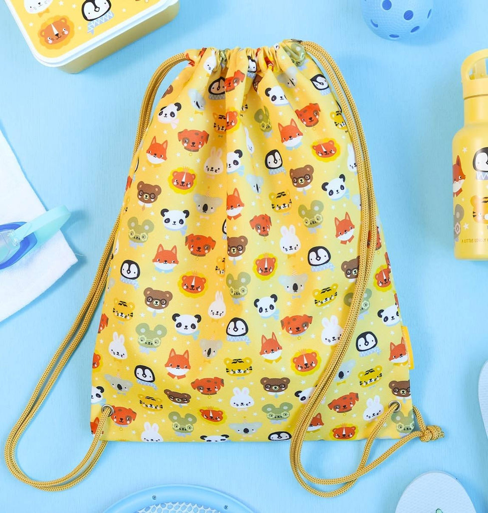 Tierfreunde Turnbeutel mit sicherer Innentasche und Namensschild für Kinder
