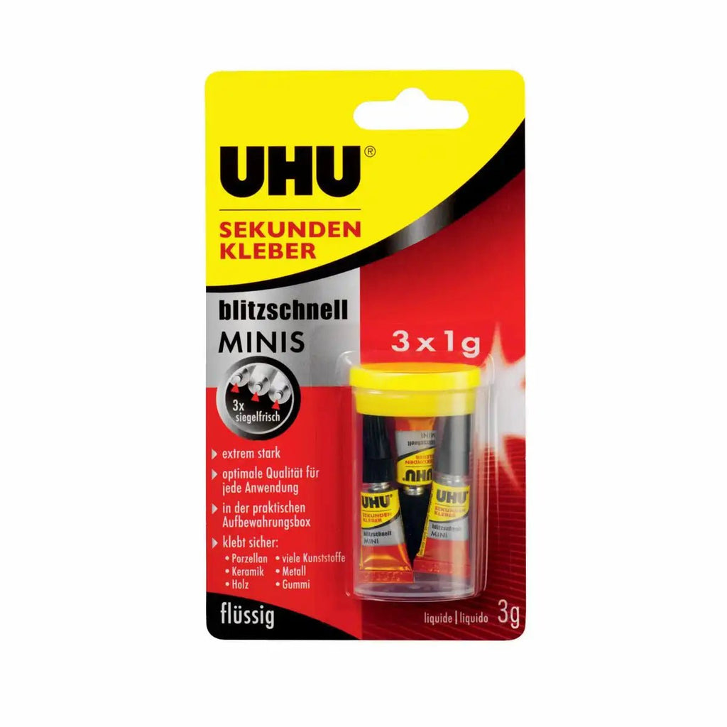 UHU Sekundenkleber MINIS flüssig 3x1g mit Aufbewahrungsbox
