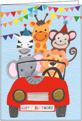 Umschlagkarte - Happy Birthday (Tiere in Cabrio) - Taurus