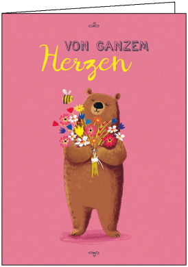 Umschlagkarte - Von ganzem Herzen (Bär mit Blumen) - Taurus