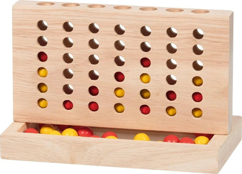 Vier gewinnt Holzspiel mit bunten Kugeln auf Regal – Gesellschaftsspiel ab 5 Jahren
