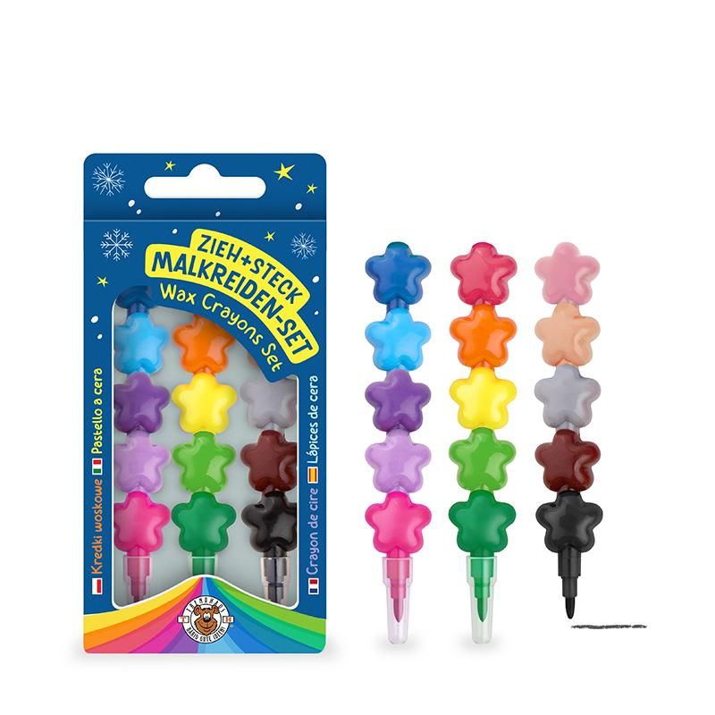 Wachsmalkreide Zieh- & Steck 3er-Set mit 15 bunten Farben
