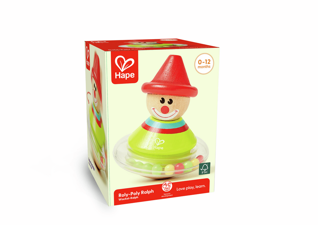 Babyspielzeug Hape Wackel-Ralph wackelt buntes Clownsgesicht
