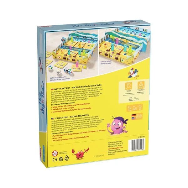 Kinder-Würfelspiel mit 3D-Strandaufbau und Welle
