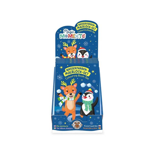 Weihnachtlicher Malblock für Kinder mit winterlichen Motiven und abtrennbarer 6-Farben-Palette
