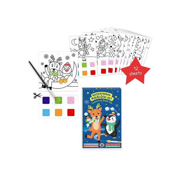 Trendhaus Malblock Magic Moments mit 12 weihnachtlichen Geschenkanhängern und integrierten Wasserfarben
