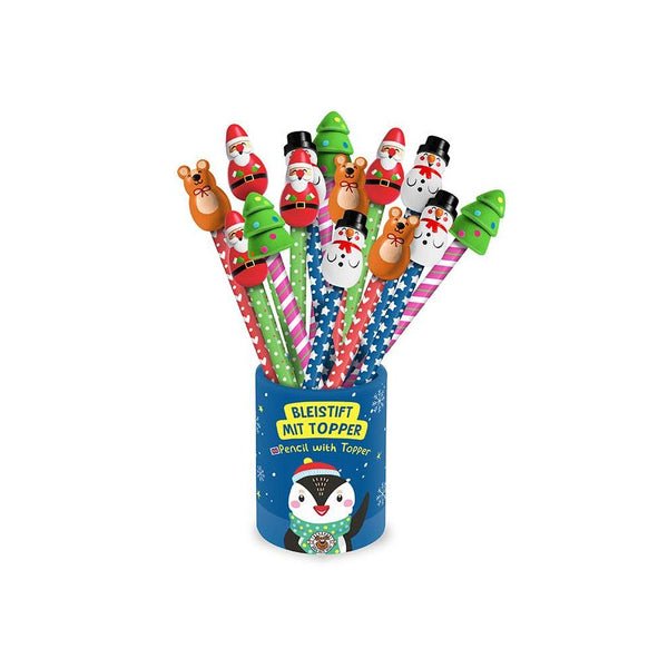 Weihnachts-Bleistift mit Holz-Topper – Santa, Schneemann, Bär, Tannenbaum
