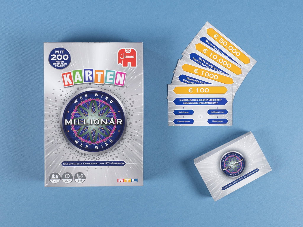 Wer wird Millionär Spielkarten auf Tisch – Quizabend
