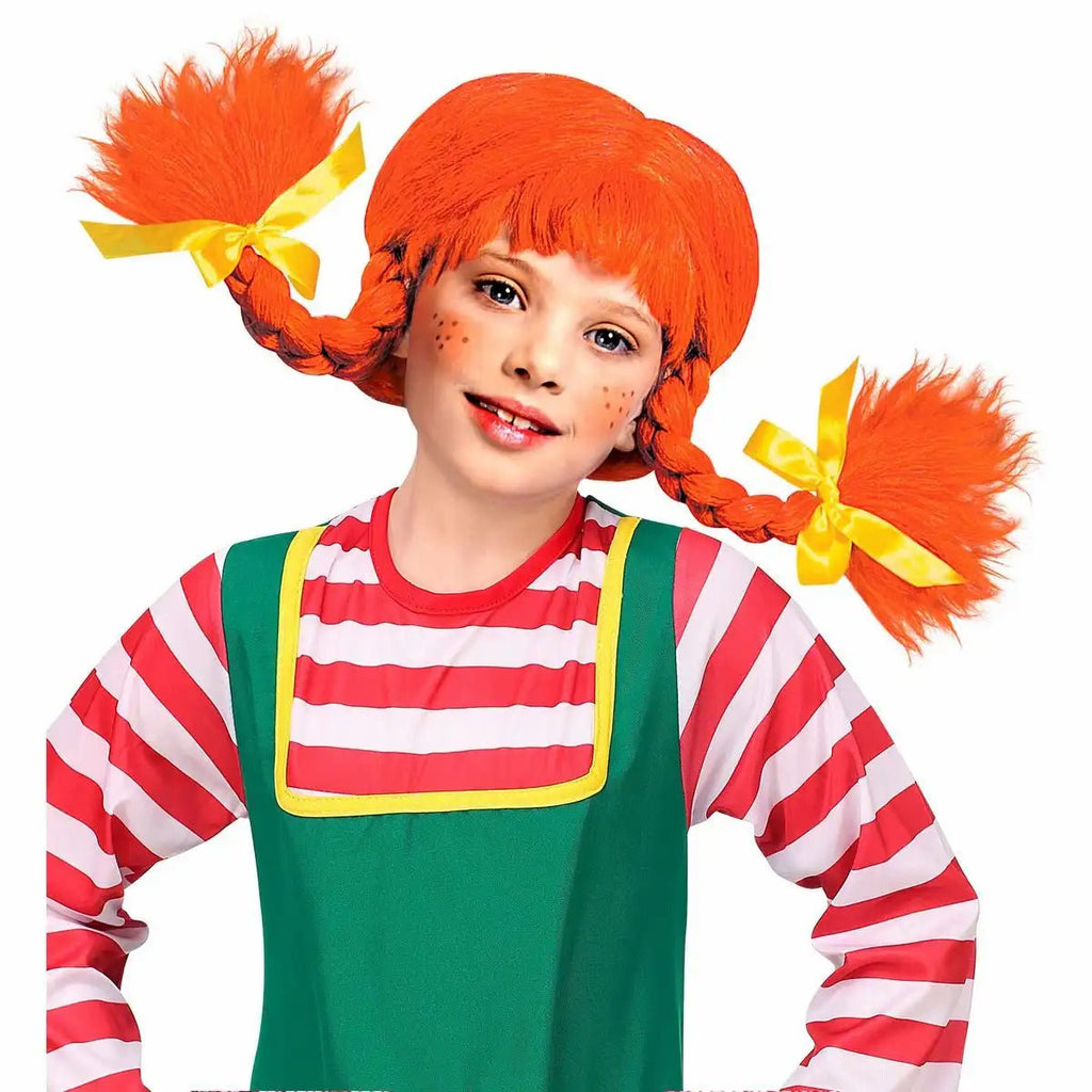 Kinderperücke mit Zöpfen orange für Karneval WIDMANN