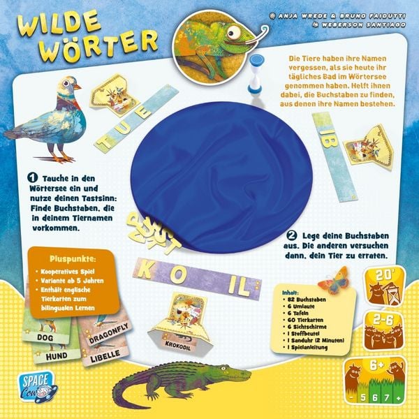 Wilde Wörter Verpackung mit Tieren und Buchstaben-Design
