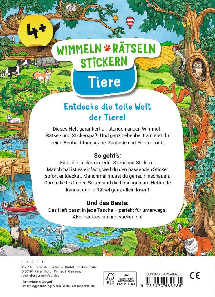 Wimmeln, Rätseln, Stickern - Tiere - Ravensburger