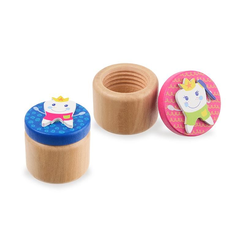 Trendhaus Zahndose aus Holz mit 3D Motiv und Schraubverschluss zur sicheren Aufbewahrung von Milchzähnen in pink oder blau
