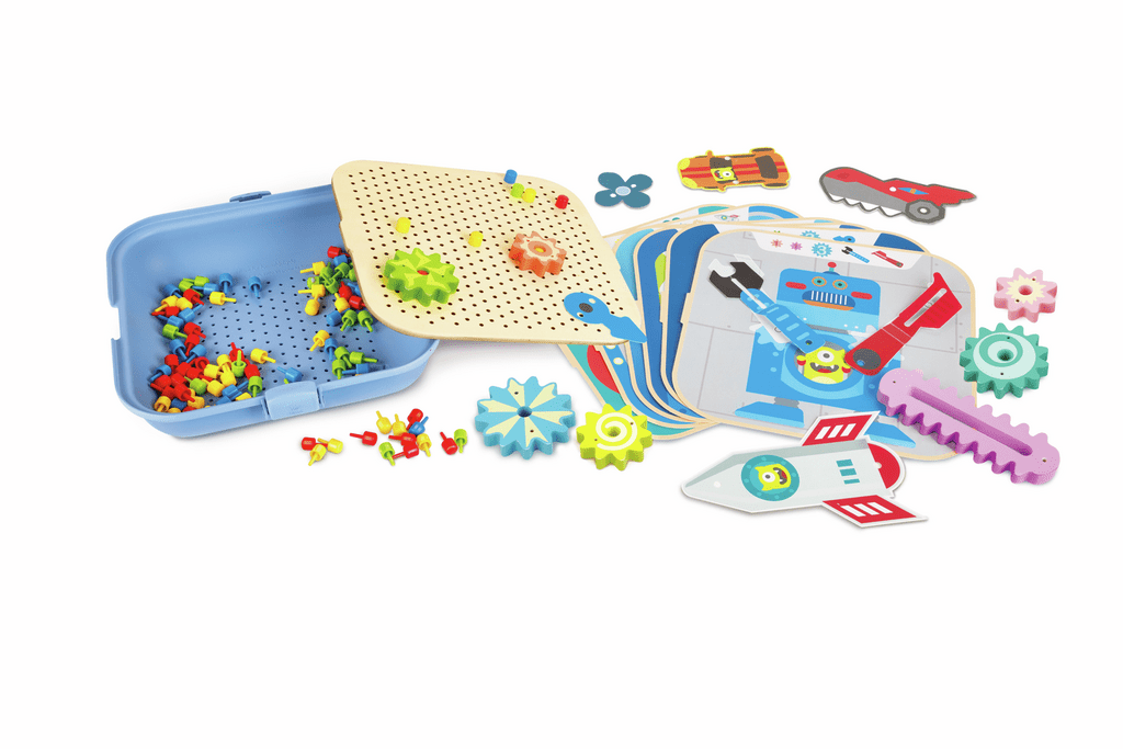Mechanik-Lernspielset mit 100 bunten Stecknadeln und Kartonfiguren
