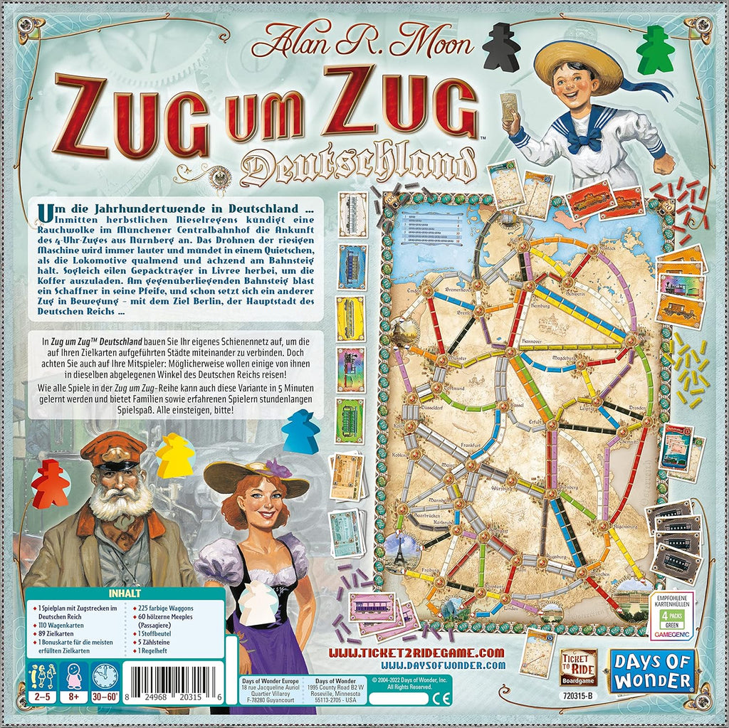 Brettspiel Zug um Zug Deutschland mit Waggons und Zielkarten
