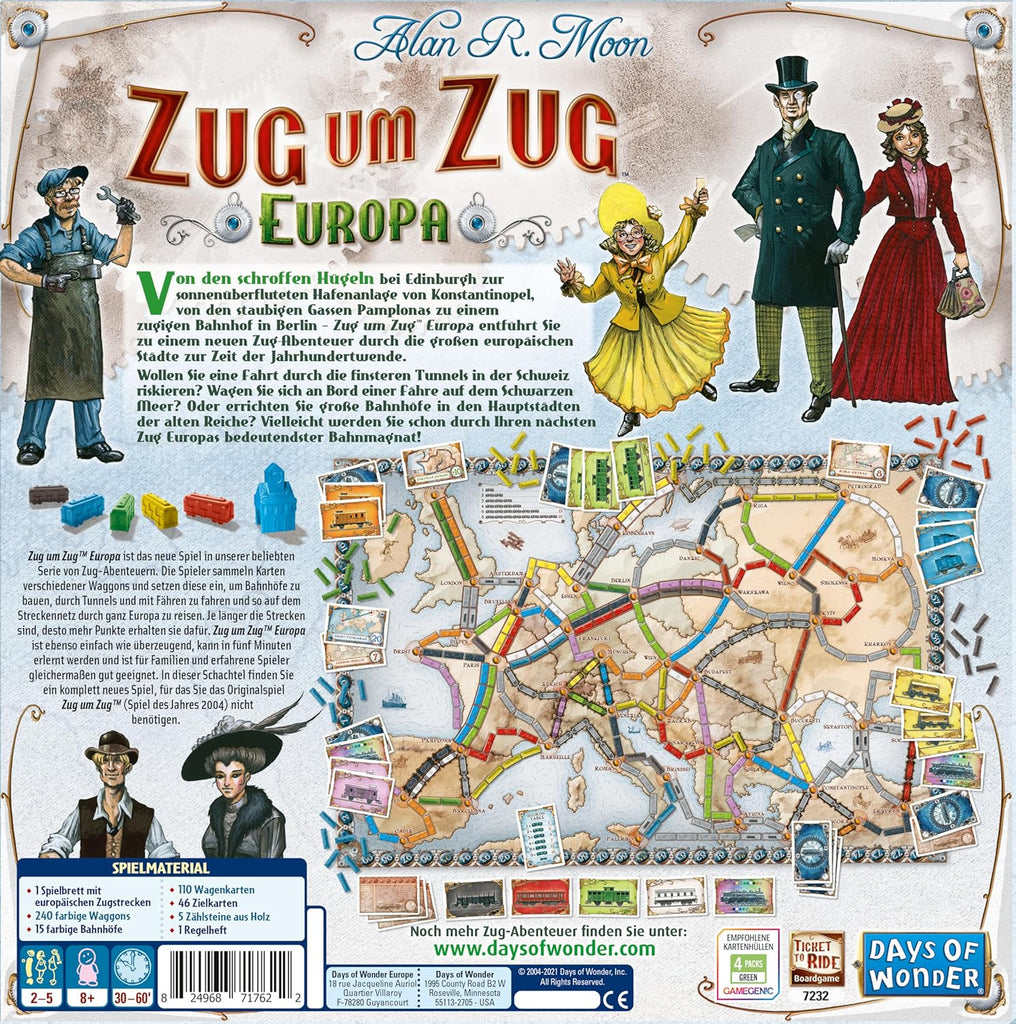 Familienspiel Zug um Zug Europa Box auf weißem Hintergrund
